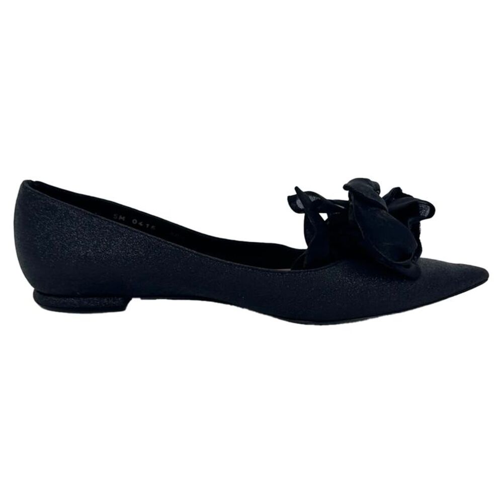 Dior Rose-Embellished Pointed Ballet Flats in Black Glitter